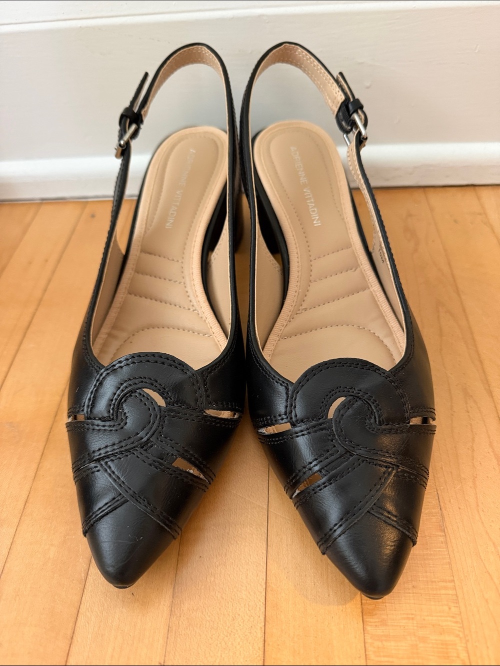 Adrienne Vittadini Black Slingback Kitten Heels